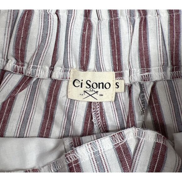 Ci Sono Shorts Womens Small Linen Blend Striped Attached Waist Tie Pockets Beach - Picture 3 of 10